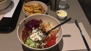 Chilli bowl (and fries) - looks a bit messier than how it was served, I already took a few bites. The lighting doesn't do it a lot of justice, either. It was good! at Jack Bean - Kruisplein in Rotterdam