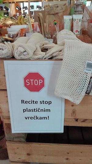 Reusable organic cotton bags at  Vitaminčk Trgovina in Idrija