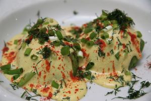 Avocado 'egg' with cashew mayonnaise at Meson Mudejar in Archez