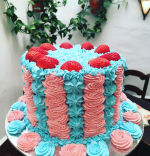 Strawberries and cream vanilla cake at Meson Mudejar in Archez