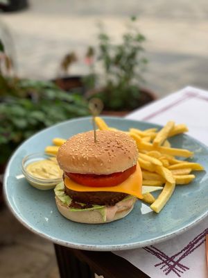 Beyond meat cheeseburger  at Meson Mudejar in Archez
