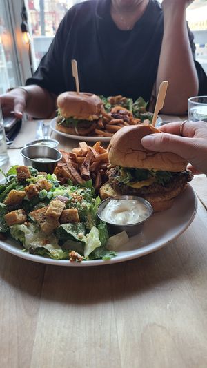 Burgers with Caesar Salad at Lola Rosa - Places des Festivals in Montreal