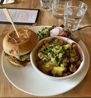 Hempburger with Poutine  at Lola Rosa - Places des Festivals in Montreal