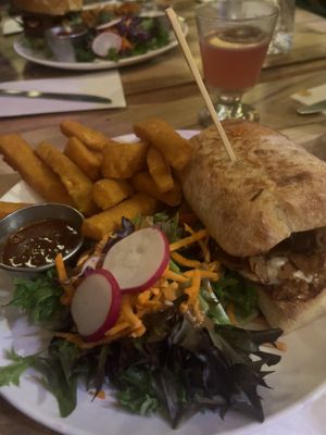Cheesesteak with chickpea fries!  at Lola Rosa - Places des Festivals in Montreal