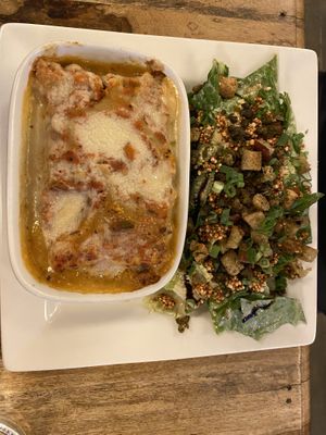 Lasagna with Caesar salad  at Lola Rosa - Places des Festivals in Montreal