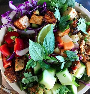 Thai-ish Bowl with added tofu!! at Greens on the Go in New Canaan
