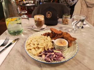 Southern fried seitan with mac and cheese at When Polly Met Fergie in Peterborough