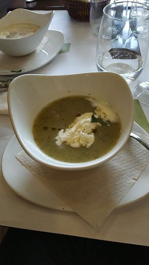 Soup with vegan cream  at Amaranta in Girona