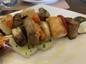 Tofu and vegetable kebabs   at Amaranta in Girona