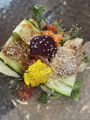 Zucchini filled hummus  at Amaranta in Girona