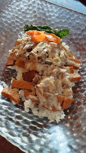 Seitan strogonoff at Amaranta in Girona