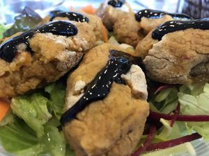 Vegetable croquettes with cherry coulis at Amaranta in Girona