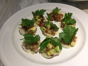 Garbanzo chips with gooseberry salsa at Just Vegan in Shenzhen
