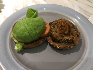 Mushroom burger  at Just Vegan in Shenzhen
