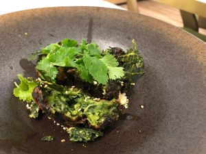 Deep fried kale ball at Just Vegan in Shenzhen