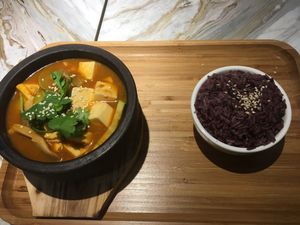 Tofu miso curry with rice  at Just Vegan in Shenzhen