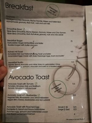 Current menu at Velo Cafe in Interlaken