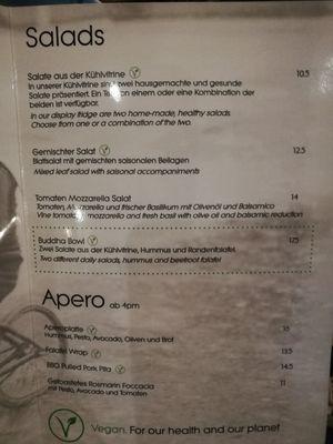 Current menu at Velo Cafe in Interlaken