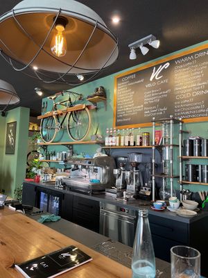 As you enter // bar area at Velo Cafe in Interlaken