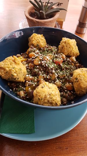 Chickpeas-lentil with falafel at Velo Cafe in Interlaken