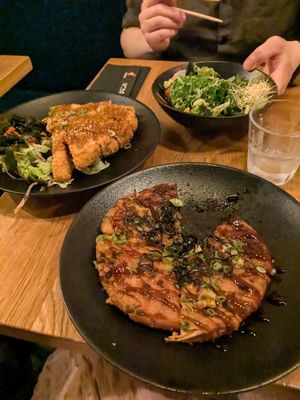 From left top to bottom: wakame salad, crispy aubergine and okonomi at Silk in Split
