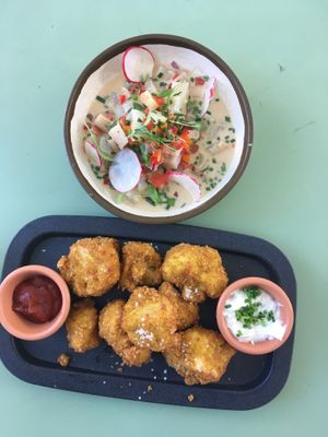 From top to bottom : ceviche and cauliflower wings  at The Green Affair - Saldanha in Lisbon