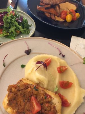 Marinated Tofu with Cornbread...excellent!  It's missing some crunch though, but I'd definitely order it again. at The Green Affair - Saldanha in Lisbon