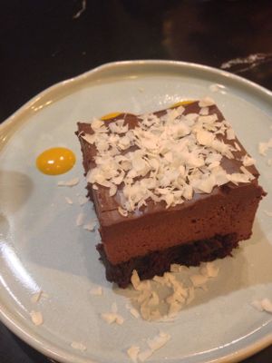 Layered chocolate cake at The Green Affair - Saldanha in Lisbon