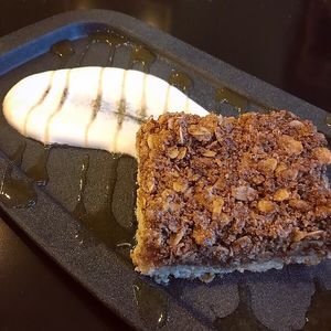 Granny Smith & Rocha Pear Crumble with Lemon-Thyme Crème-Fraîche. at The Green Affair - Saldanha in Lisbon