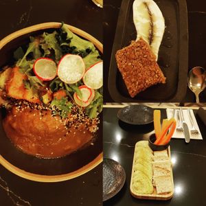 Katsu curry, houmous, crumble. at The Green Affair - Saldanha in Lisbon