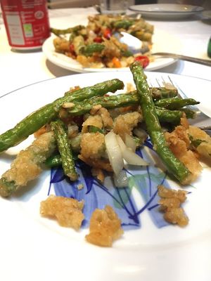 Superb crispy fried string beans with salt and chilli    at South Garden in Romsey