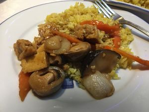 Stir fried bean curd with bamboo shoots and Chinese mushrooms    at South Garden in Romsey