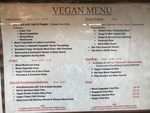 Separate Vegan Menu on the window  at South Garden in Romsey