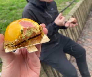 Rudolfo and a thumbs up   at Patisserie Chocolaterie Peigné in Lille