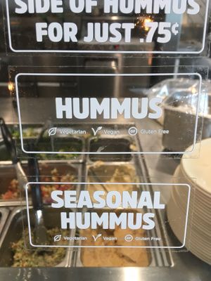 Clear labels on what is vegan - so helpful! at Garbanzo Mediterranean Fresh in Clayton