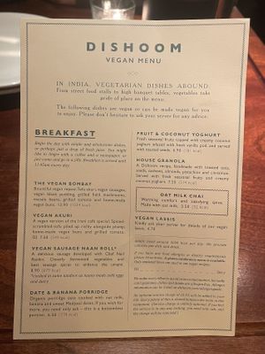 Vegan Menu - Front  at Dishoom - Covent Garden in London