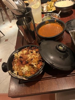 Jackfruit biryani (front) & House black daal (back)  at Dishoom - Covent Garden in London