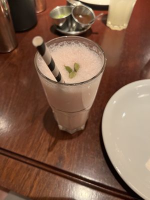 Pistachio rose lassi  at Dishoom - Covent Garden in London