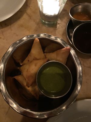 samosas!! amazing   at Dishoom - Covent Garden in London