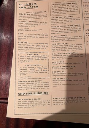Vegan menu  at Dishoom - Covent Garden in London