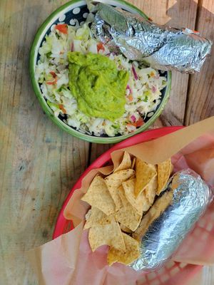 Black bean burrito with their cabbage ensalada de la Paz at El El Frijoles in Sargentville
