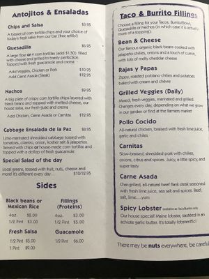 Salads sides fillings at El El Frijoles in Sargentville