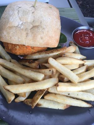 Sweet Potato Burger (fried were good!) at State Street Grill in Clarks Summit