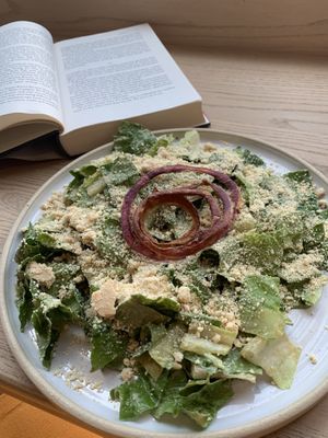 Caesar salad with onion rings. Amazing!! at Rawk Star Cafe in St Petersburg