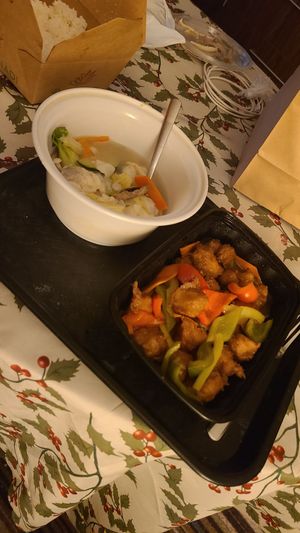 Take-out Wonton Soup and Chicken Teriyaki at Padmanadi in Edmonton