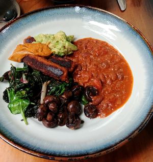Sausage and beans at Nevedya in Upwey
