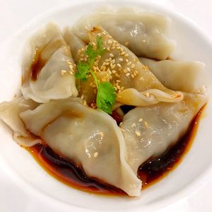 Vegan Dumplings with Chili & Vinegar Sauce at Green Ba - Marina Sq in Central Singapore