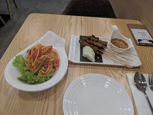 Vegan chicken satay and papaya salad at Green Ba - Marina Sq in Central Singapore