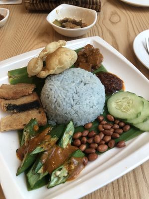 Blue pea flower Nasi Lemak lunch set at Green Ba - Marina Sq in Central Singapore