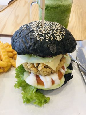Yummy mushroom Burger at Green Ba - Marina Sq in Central Singapore